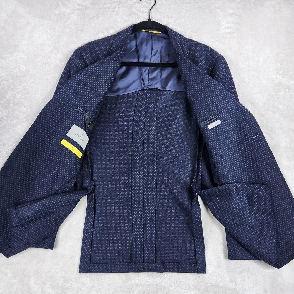 Canali Kei Blazer Mens 50 Blue Geometric Wool Cashmere Made In Italy Sport Coat